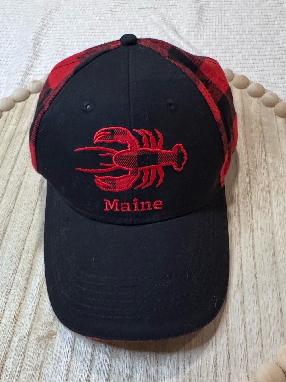 Gimbels of Maine Lobster Plaid Adjustable Baseball Cap Red Black Adult Hat
